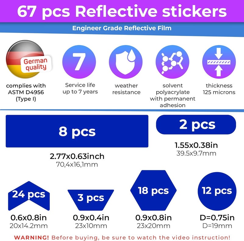 Loom Reflective Stickers | 67pc Engineer Blu | Reflective Stickers for Helmet, Bike, Motorcycle, Hard Hat | Waterproof Reflectors for Car, Trailer | Bike Reflectors for Night Riding - Image 3